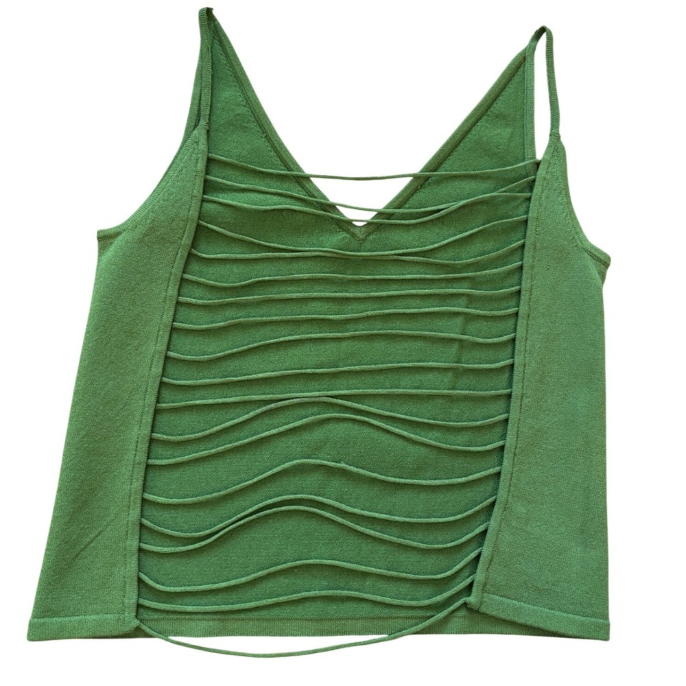 Bebe Y2K Moda Green Knit V-Neck Cami Top Multi-Strap Open Back Sleeveless Size M